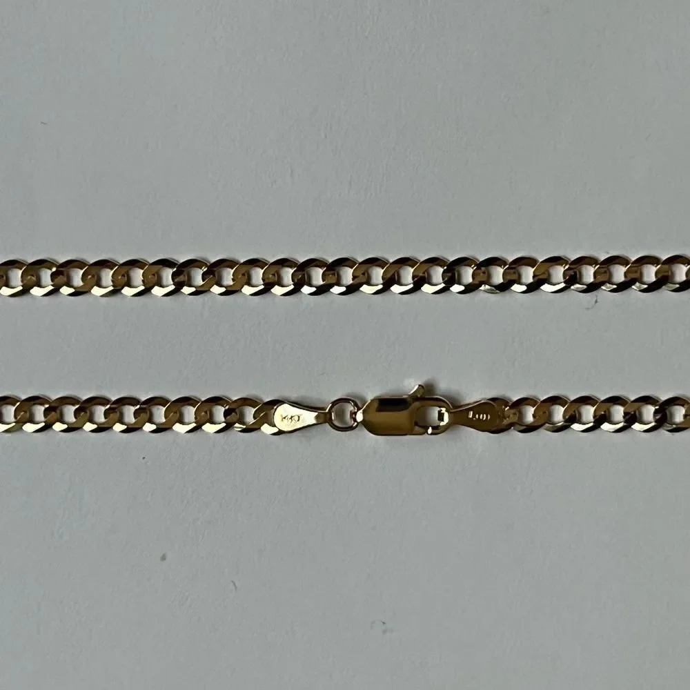 14k Solid Yellow Curb Concave cuban Chain Necklace | 3.5 mm | Real Gold Cuban |